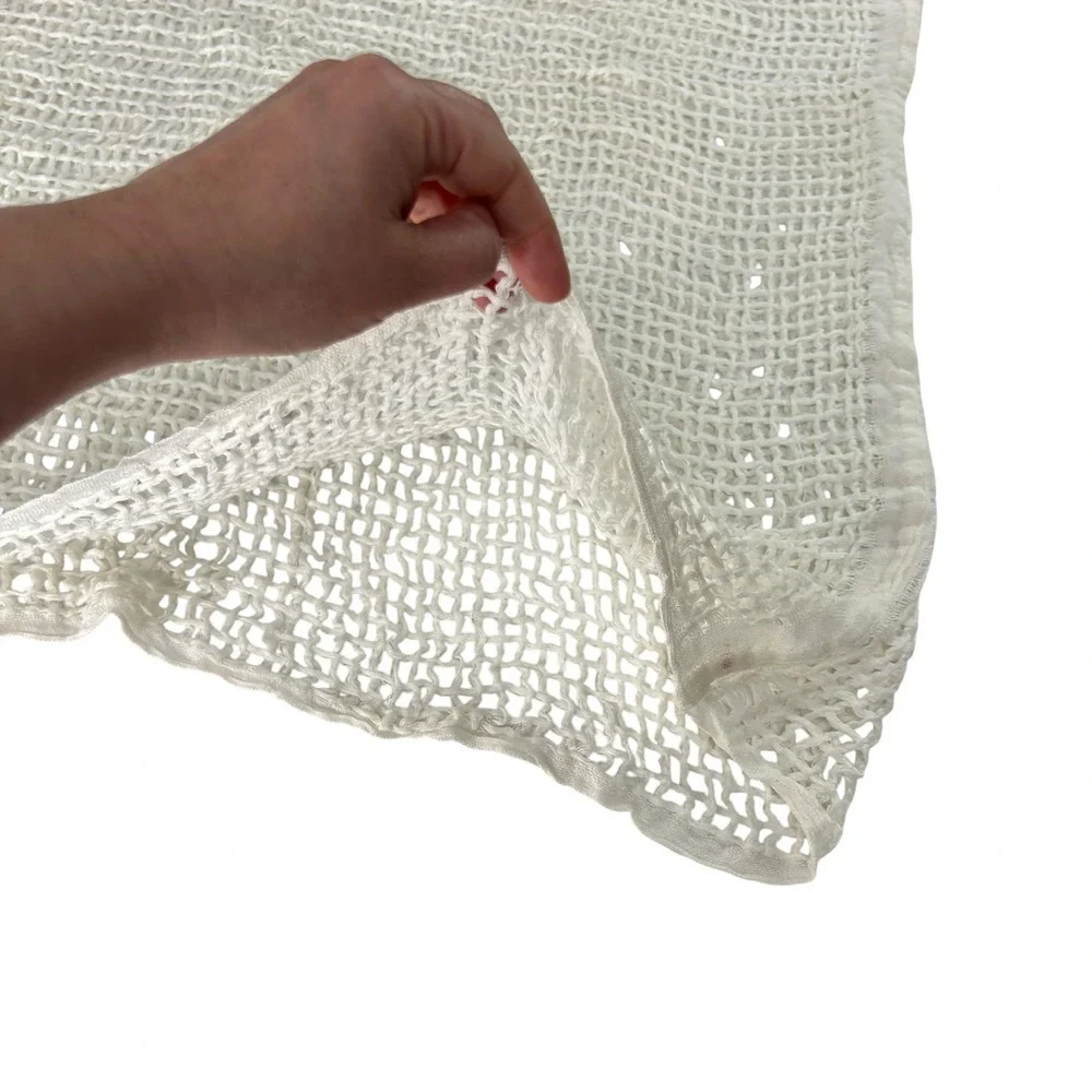 Coastal Boho Gauze Mesh Scarf Fishnet Open Knit White Beach Cover Artsy Layer - Picture 7 of 8